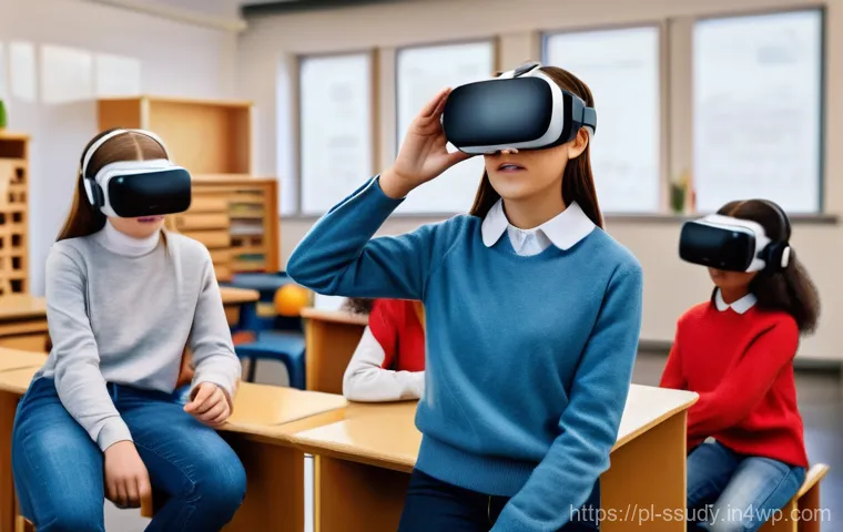 몰입형 학습 환경에서의 지속 가능한 발전 - **Prompt:** A modern, sustainable virtual reality learning environment. Diverse group of high school...