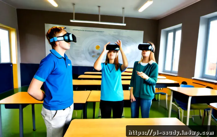 몰입형 학습의 성공적인 사례 분석 - Photorealistic immersive learning success scene in a modern Polish secondary school science classroo...